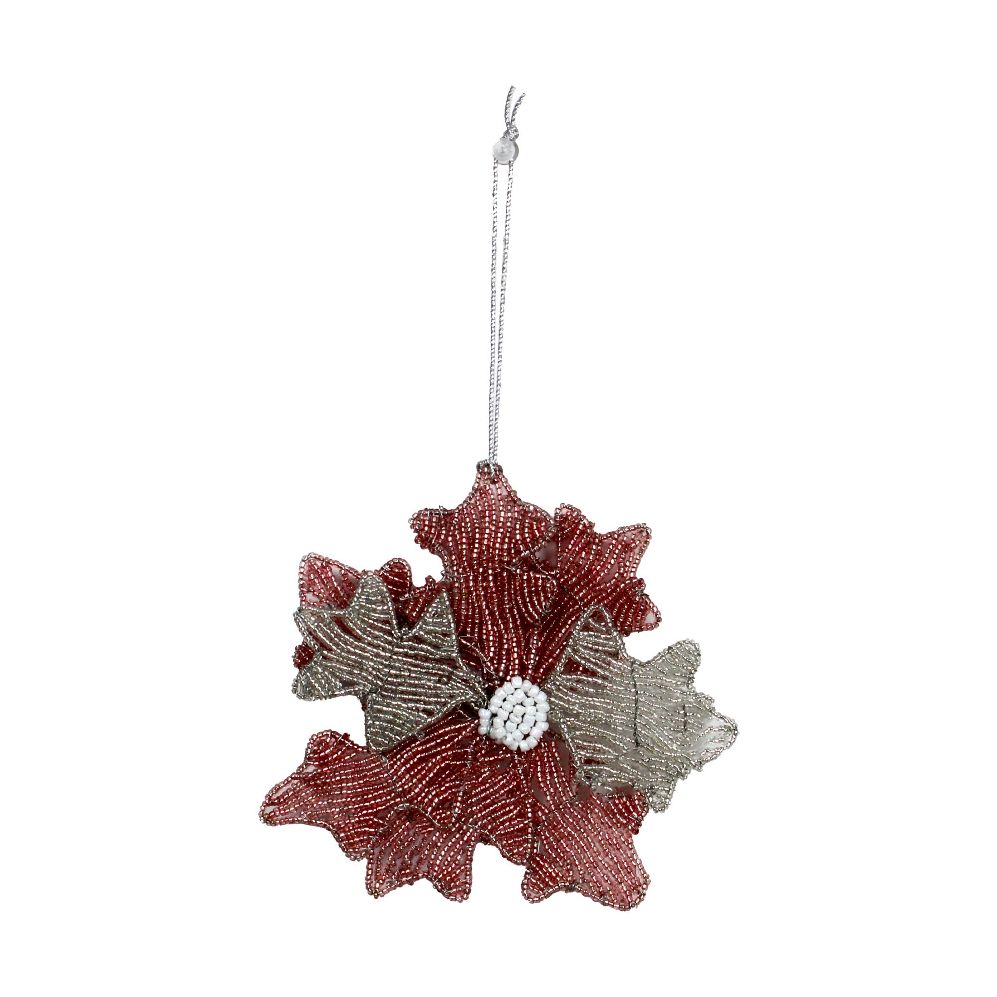 Set of 3 Beaded Flower Shaped Christmas Ornament